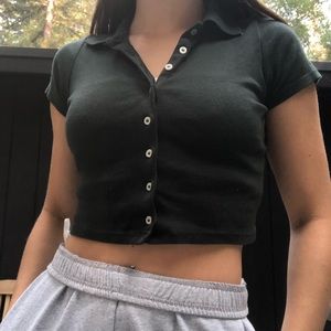brandy melville green button up collar shirt